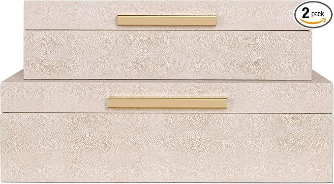 Hanna Roberts Faux Leather Stackable Nesting Jewelry Box with Lids Organizer – Set of 2 Beige S... | Amazon (US)