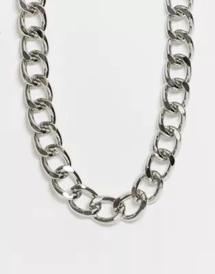 ASOS DESIGN necklace with 17mm curb chain links in silver tone | ASOS (Global)