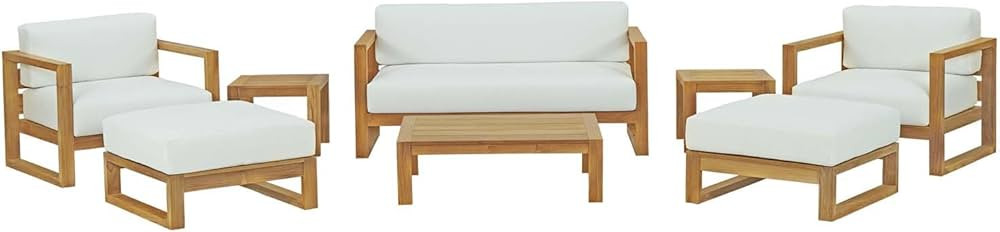 Modway Upland Teak Wood Outdoor Patio 8-Piece Sectional Sofa Set with Cushions in Natural White | Amazon (US)