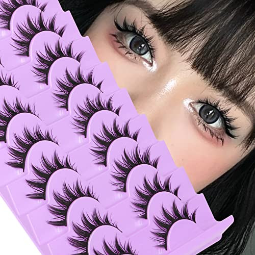 Anime Eyelashes Little Devil Spiky Manga Lashes 9 Pairs Thick Wispy Asian Japanese Style Makeup Lashes Cat Eye Doll Fake Eyelashes Strip by Mavphnee | Amazon (US)