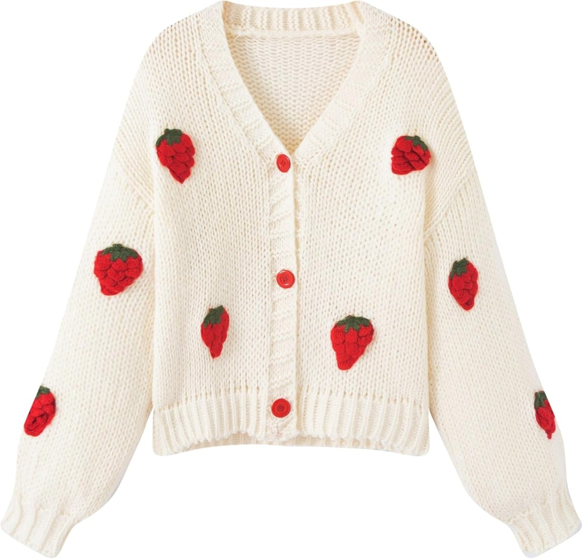 Xunger Women’s Cute Strawberry Knit Sweater Aesthetic Kawaii Cardigan for Teen Girls Y2K Floral... | Amazon (US)