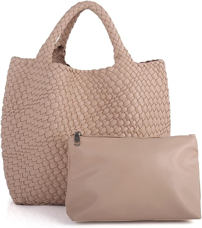 Woven Beach Tote Bag, Women Macaron Soft Leather Weave Handbag with Purse Top-handle Handbag for ... | Amazon (US)
