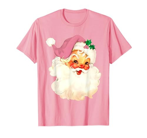 Vintage Pink Santa Claus Pink Christmas Design T-Shirt | Amazon (US)