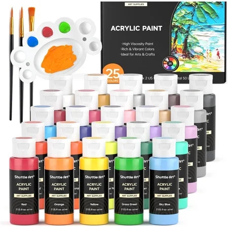 Acrylic Paint, Shuttle Art 25 Colors Acrylic Paint Set, 2oz/60ml Bottles, Rich Pigmented, Waterproof, Premium Acrylic Paints for Artists, Beginners and Kids on Canvas Rocks Wood Ceramic Fabric | Walmart (US)