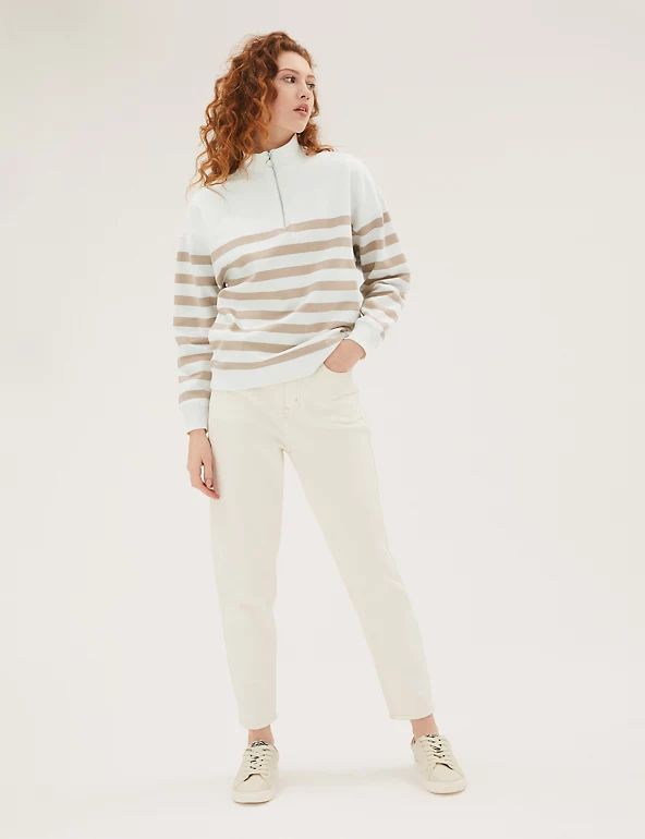 Cotton Rich Striped Funnel Neck Sweatshirt | M&S Collection | M&S | Marks & Spencer (UK)