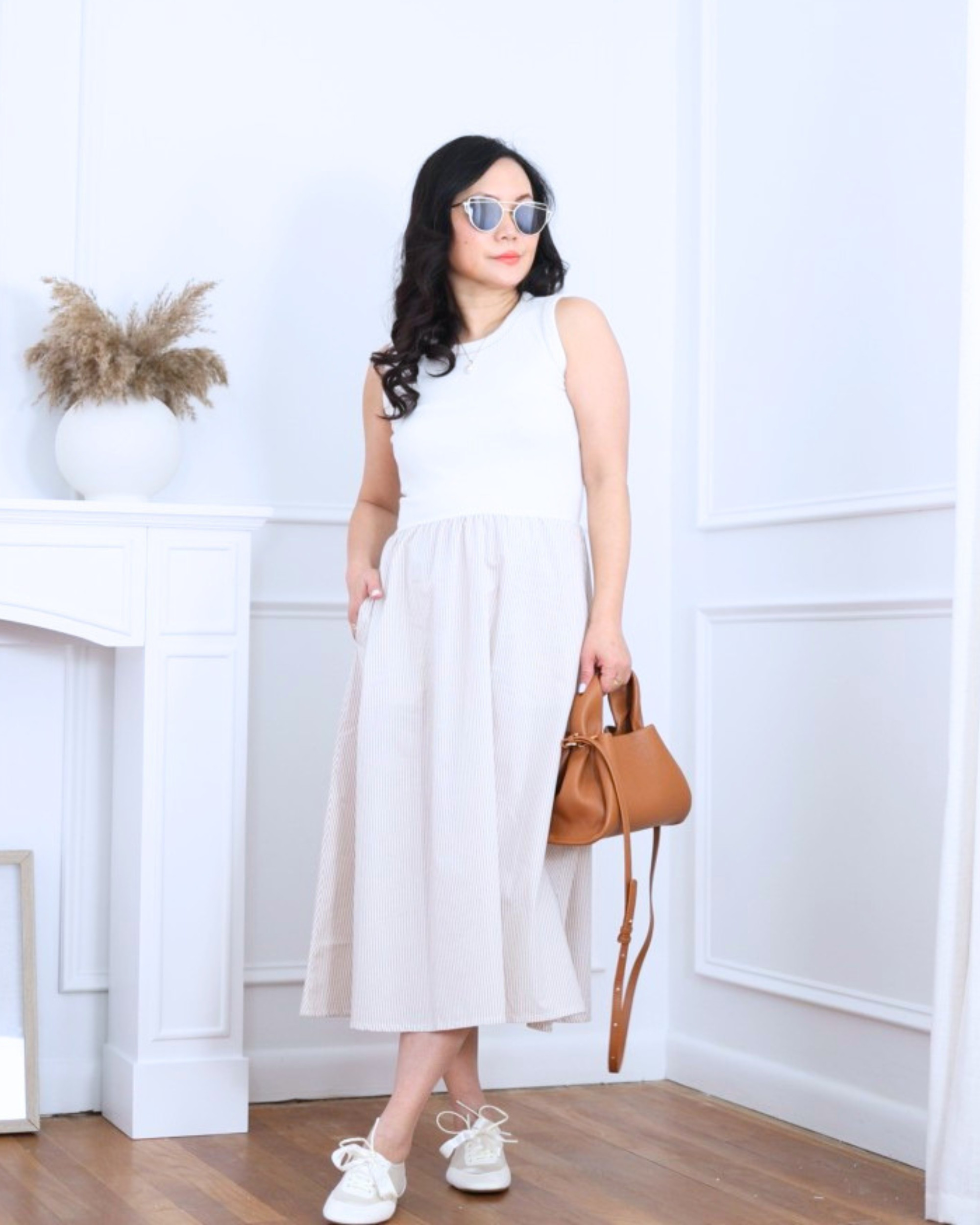 Mixed media dress from J.Crew Factory styled with Vivaia lace-up satin sneakers and a Quince bag — easy, playful, and effortlessly put together for everyday wear. I’m 5’2, wearing size XS.

#LTKPetite #LTKootd #LTKOver40