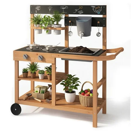 OLAKIDS Mud Kitchen, Outdoor Play Kitchen with Wheels 3 Cups Removable Sink Cooking Accessories Wooden Kids Kitchen Playset Backyard Garden Toys Gift for Boys Girls Ages 3+ | Walmart (US)