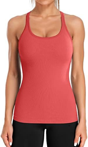 ATTRACO Ribbed Workout Tank Tops for Women with Built in Bra Tight Racerback Scoop Neck Athletic ... | Amazon (US)