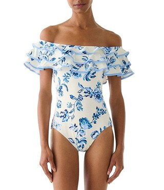 kate spade new york Floral Toile Off-The-Shoulder Ruffle One Piece Swimsuit | Dillard's | Dillard's
