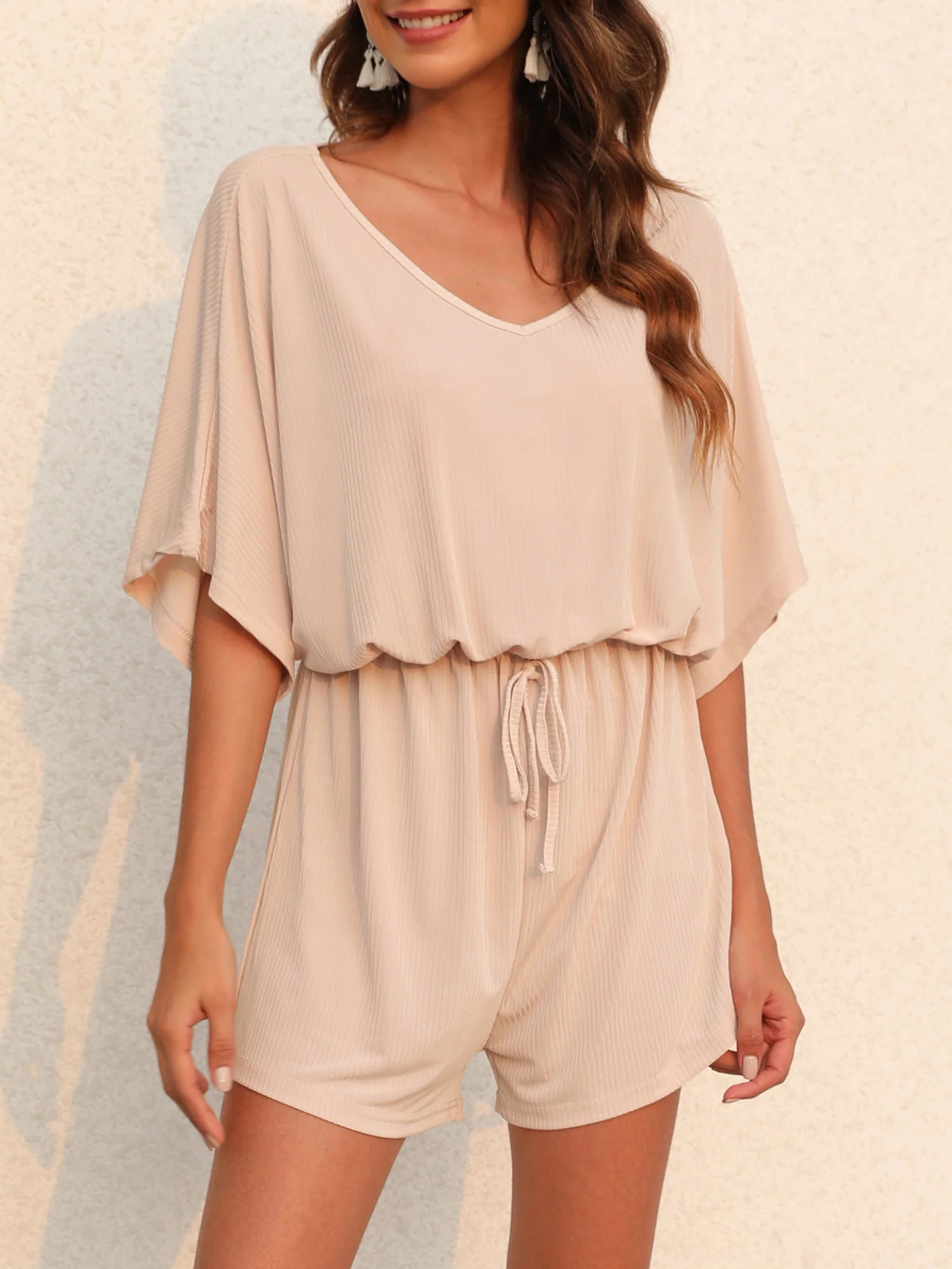 'Anna' V-neck Batwing Sleeve Romper | Goodnight Macaroon