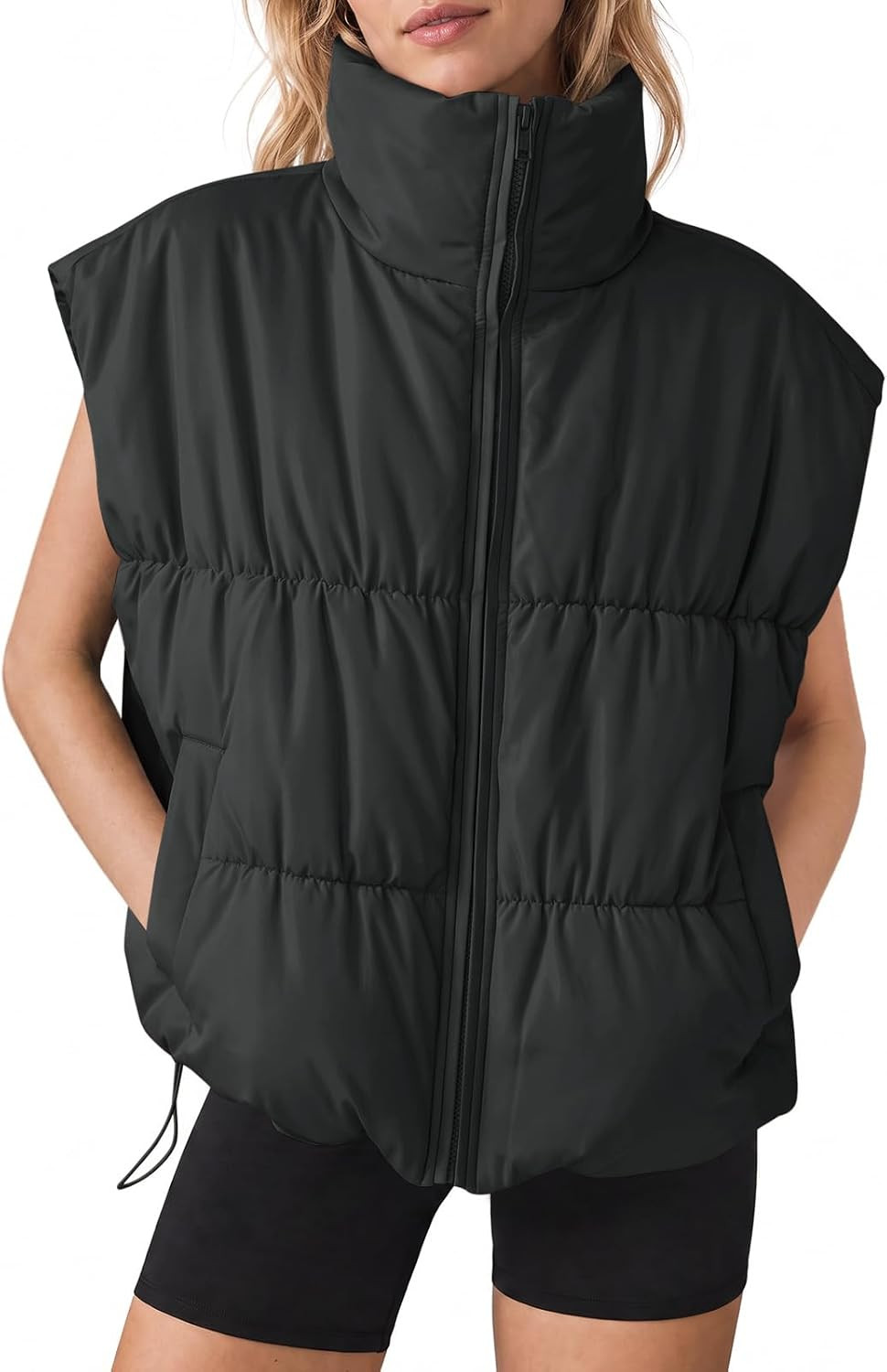 Fisoew Womens Puffer Vest Quilted Puffy Outerwear Jacket with Pockets | Amazon (US)
