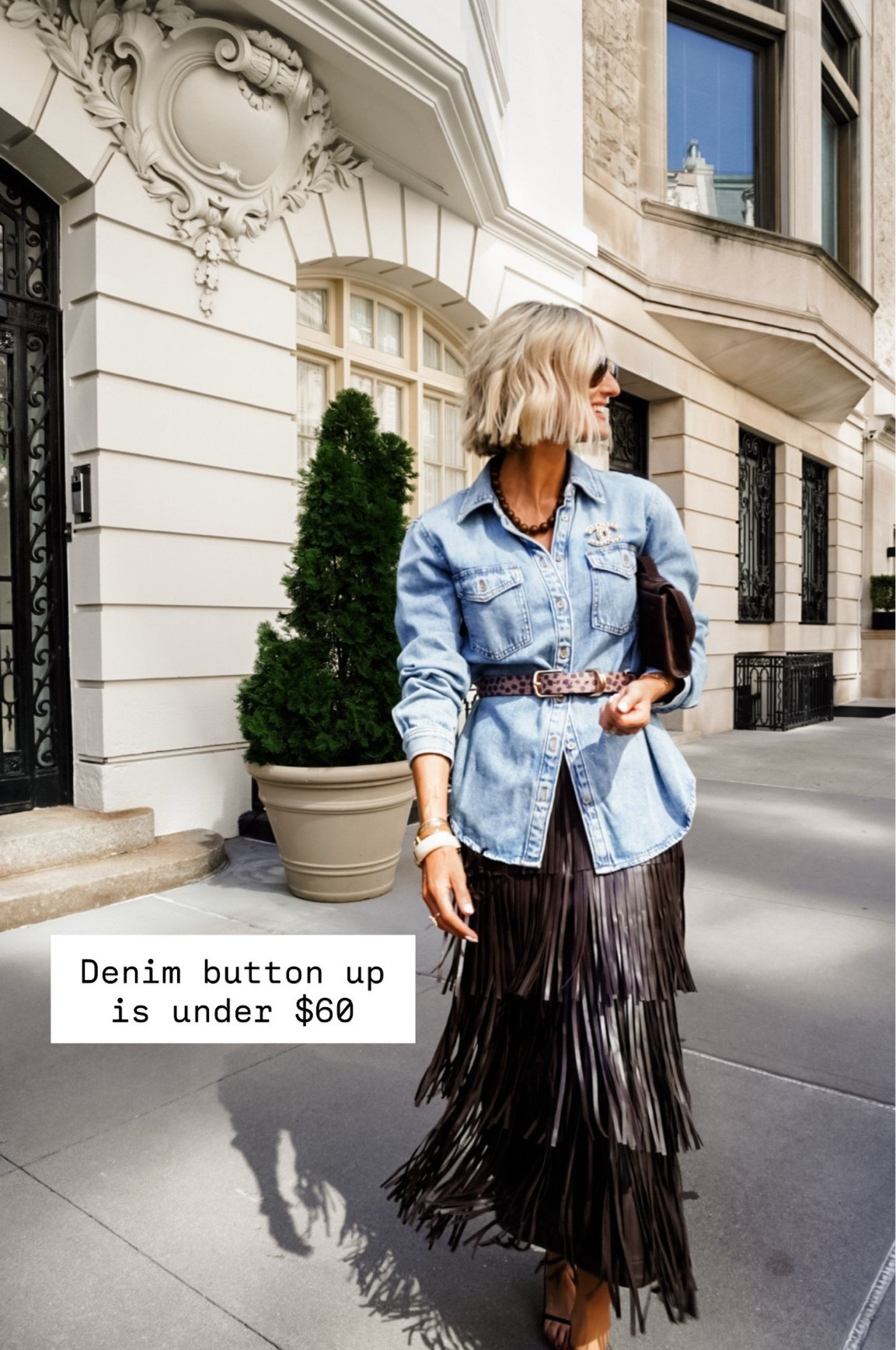 This denim button down is so good! A closet staple you can wear with SO much! I have pulled for it constantly! Wearing XS!

Loverly Grey, Loft, denim shirt, denim button down, fall outfit, fringe skirt, New York

#LTKSeasonal