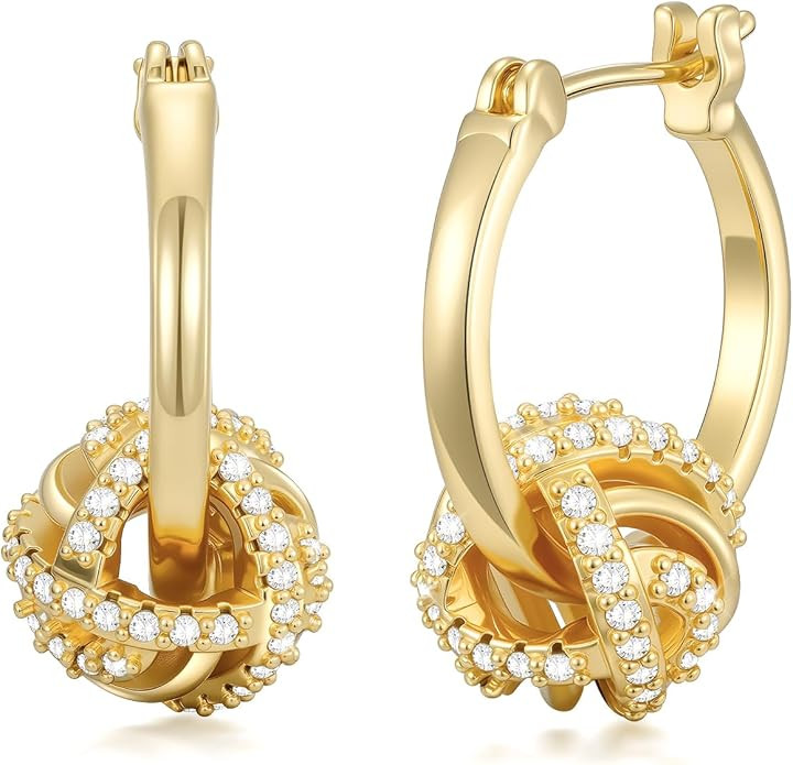 14K Gold Hoop Earrings for Women Gold Knot Earring Hoops Hypoallergenic Dainty Dangle Drop Earrin... | Amazon (US)