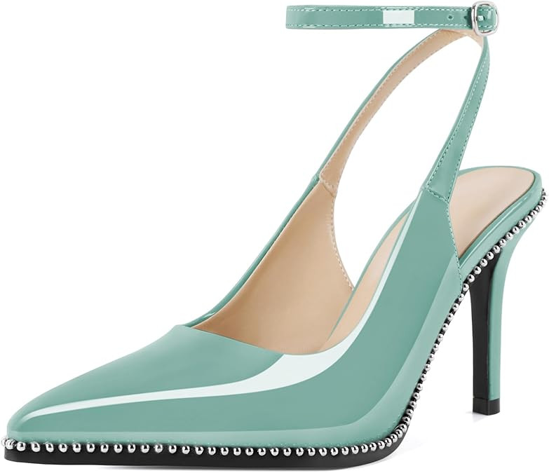 Soireelady Women's Slingback Heels Ankle Strap Pointed Toe Stilettos High Heel Beaded Pumps Dress... | Amazon (US)