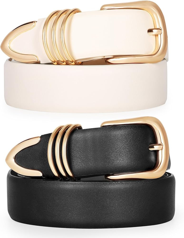Women's Leather Belts for Jeans Dresses Ladies Waist Belts with Fashion Gold Buckle | Amazon (US)
