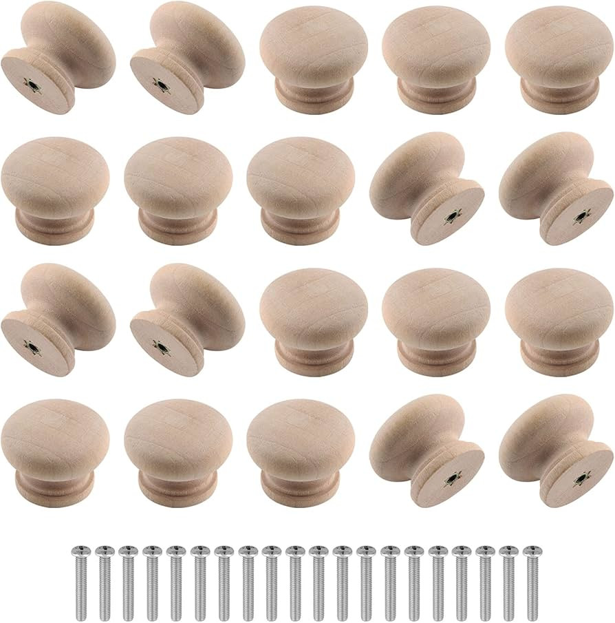 Zorfeter 20 Pcs Wood Unfinished Drawer Knobs Mushroom Shape Furniture Cabinet Knobs Pulls Handles... | Amazon (US)