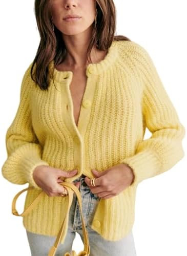 Bianstore Women's Casual Long Sleeve Crewneck Button Down Cardigan Sweater Knit Outwear | Amazon (US)