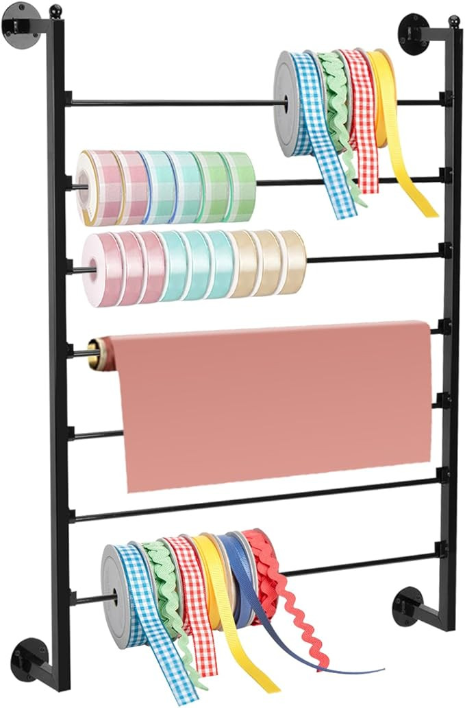 ikare Ribbon Storage Organizer,Wall Mounted Ribbon Organizer,Wrapping Paper Rack,7-Layer Metal Ri... | Amazon (US)
