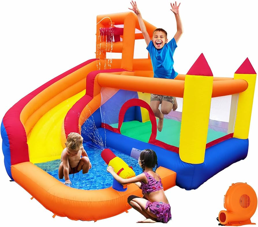 HuaKastro Inflatable Bounce House Water Slide with Blower, 5 in 1 Backyard Water Park W/Climbing ... | Amazon (US)