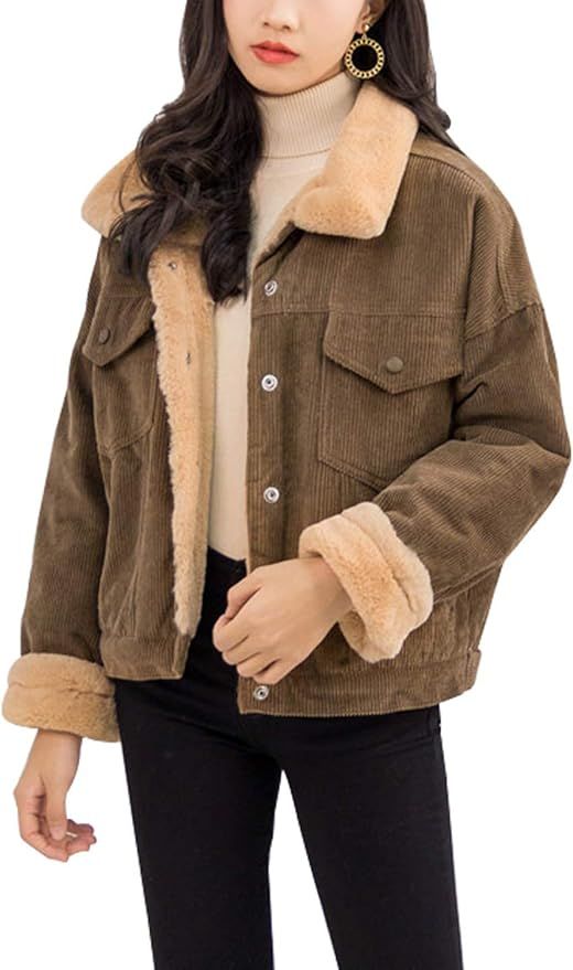 Gihuo Women's Sherpa Fleece Lined Corduroy Jacket Winter Warm Coat | Amazon (US)