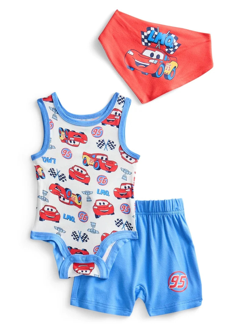 Cars Baby Boys Cozy and Comfortable Viscose Americana Bodysuit and Shorts Set, 3-Piece, Sizes NB-... | Walmart (US)