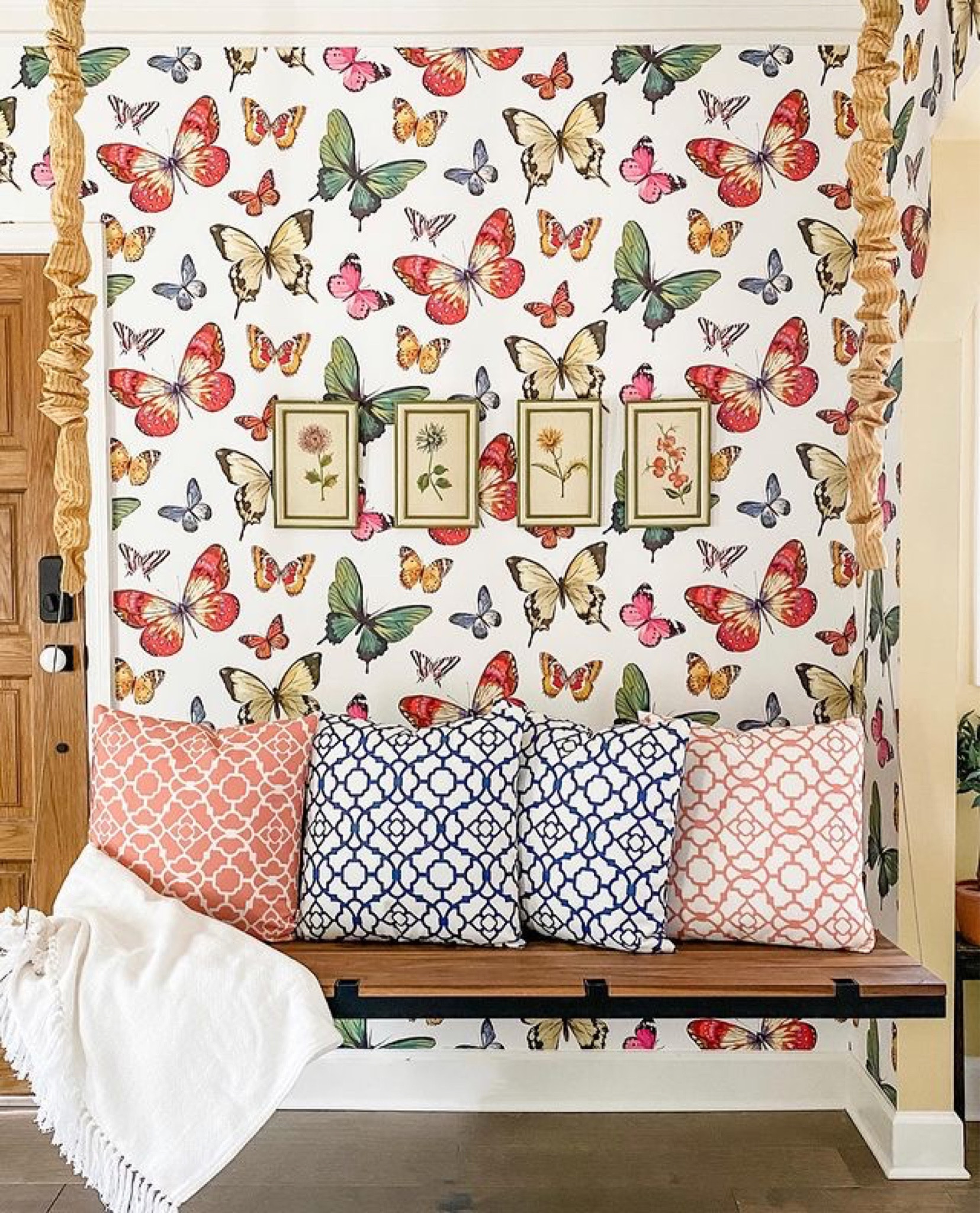 my cindy villa makeover / entryway inspo / home decor inspo/ home decor essentials / swinging bench / throw pillows / throw blanket / butterfly wall paper

#LTKhome #LTKFind #LTKstyletip