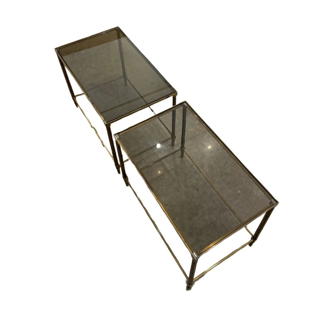 Maison Ramsay Brass and Smoked Glass Side Tables, Pair | Paloma & Co.