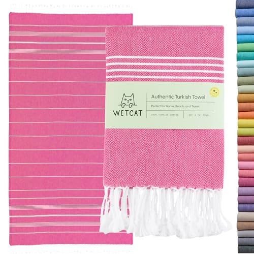 WETCAT Turkish Beach Towel Oversized (38"x71") 100% Turkish Cotton, Made in Turkey - Sand Free, Extra Large, Ultra Soft, Quick Drying, Compact & Lightweight for Travel - Fuchsia | Amazon (US)