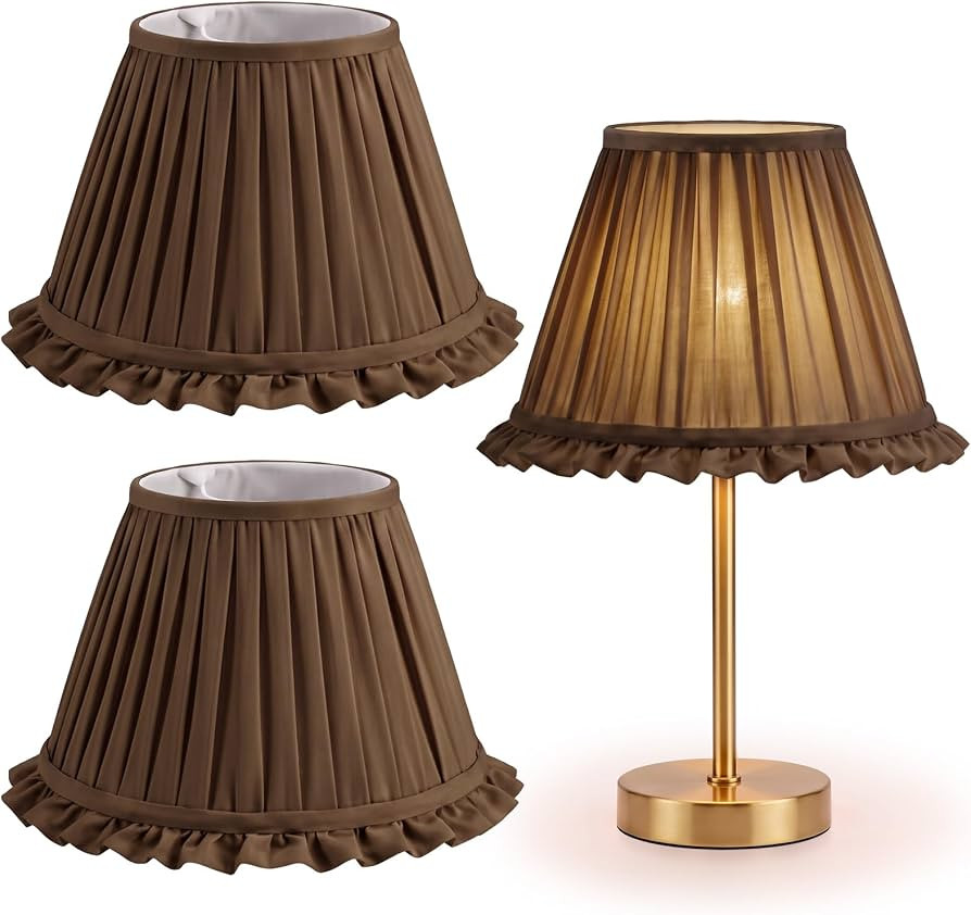 VIHOSE 2 Pack Pleated Lamp Shades, 10 x 7 Inch Ruffled Shades, Brown | Amazon (US)