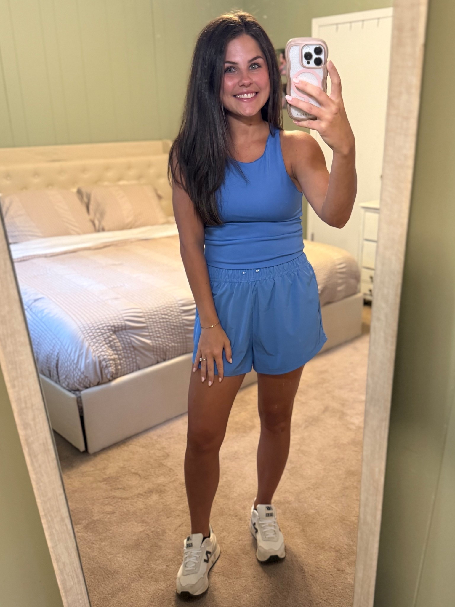 This super cute outfit is such a good closet staple! The color is to die for and the set is seriously so comfy. I’m also currently obsessed with New Balance tennis shoes — they go with everything! Linking a similar outfit below 🩵🩵

#LTKPetite #LTKActive
