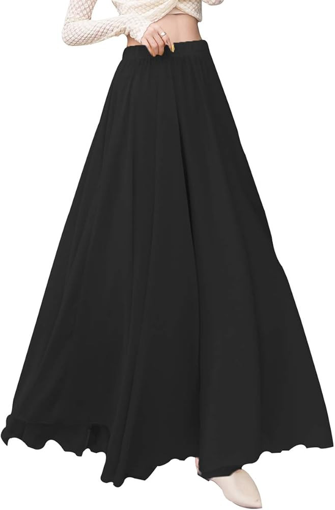Women's Chiffon Elastic High Waist Maxi Skirt Pleated A-Line Flared Flowy Bohemian Skirts | Amazon (US)