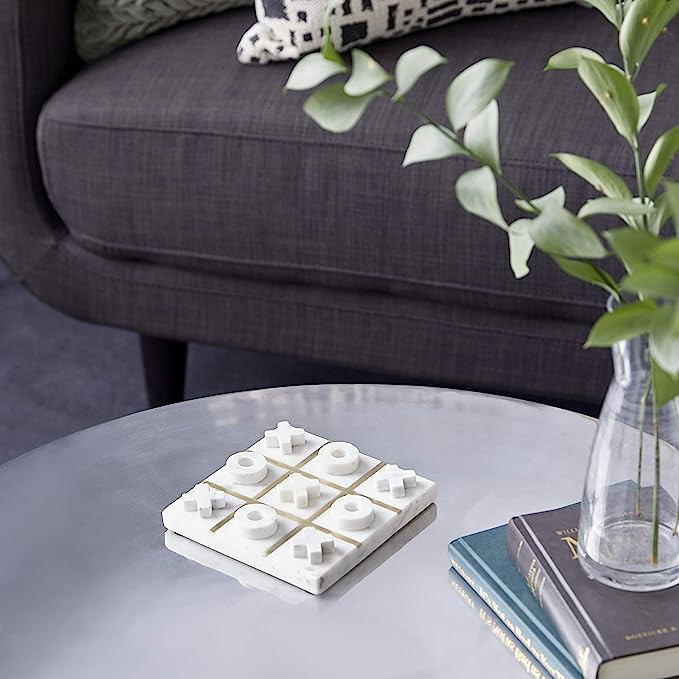 Deco 79 Marble Tic Tac Toe Game Set with Gold Inlay, 6" x 6" x 1", White | Amazon (US)