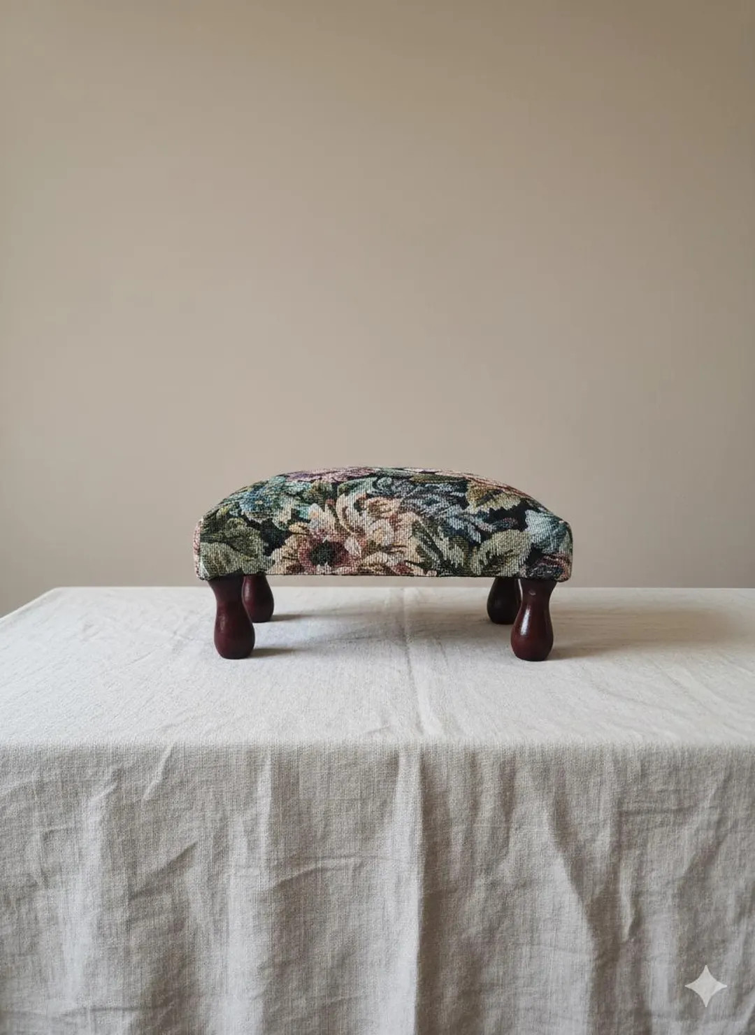 Vintage Floral Tapestry Footstool, Needlepoint Upholstered Ottoman, Cottagecore Vanity Stool, Bun... | Etsy (US)