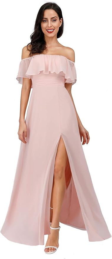 Ever-Pretty Womens Off The Shoulder Ruffle Party Dresses Side Split Beach Maxi Dress 07679 | Amazon (US)