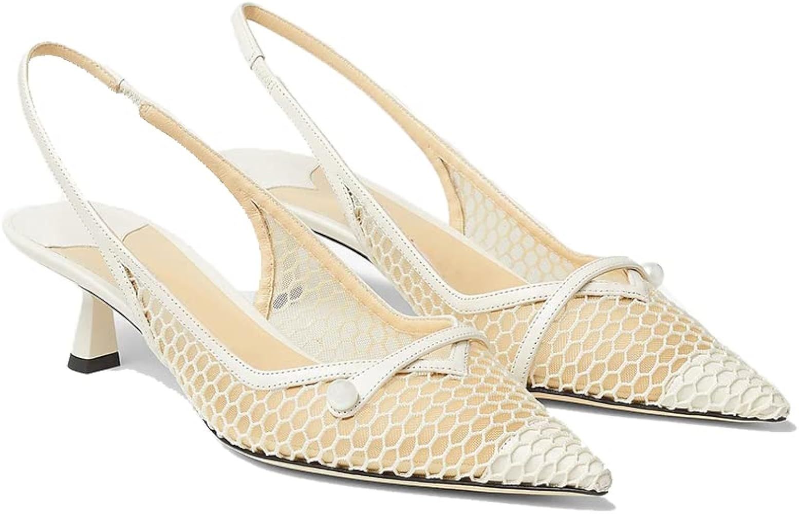 THESHY Women's Slingback Kitten Heel Glitter Pointed Toe Pearl Low Heel Pumps Casual Wedding Shoe... | Amazon (US)