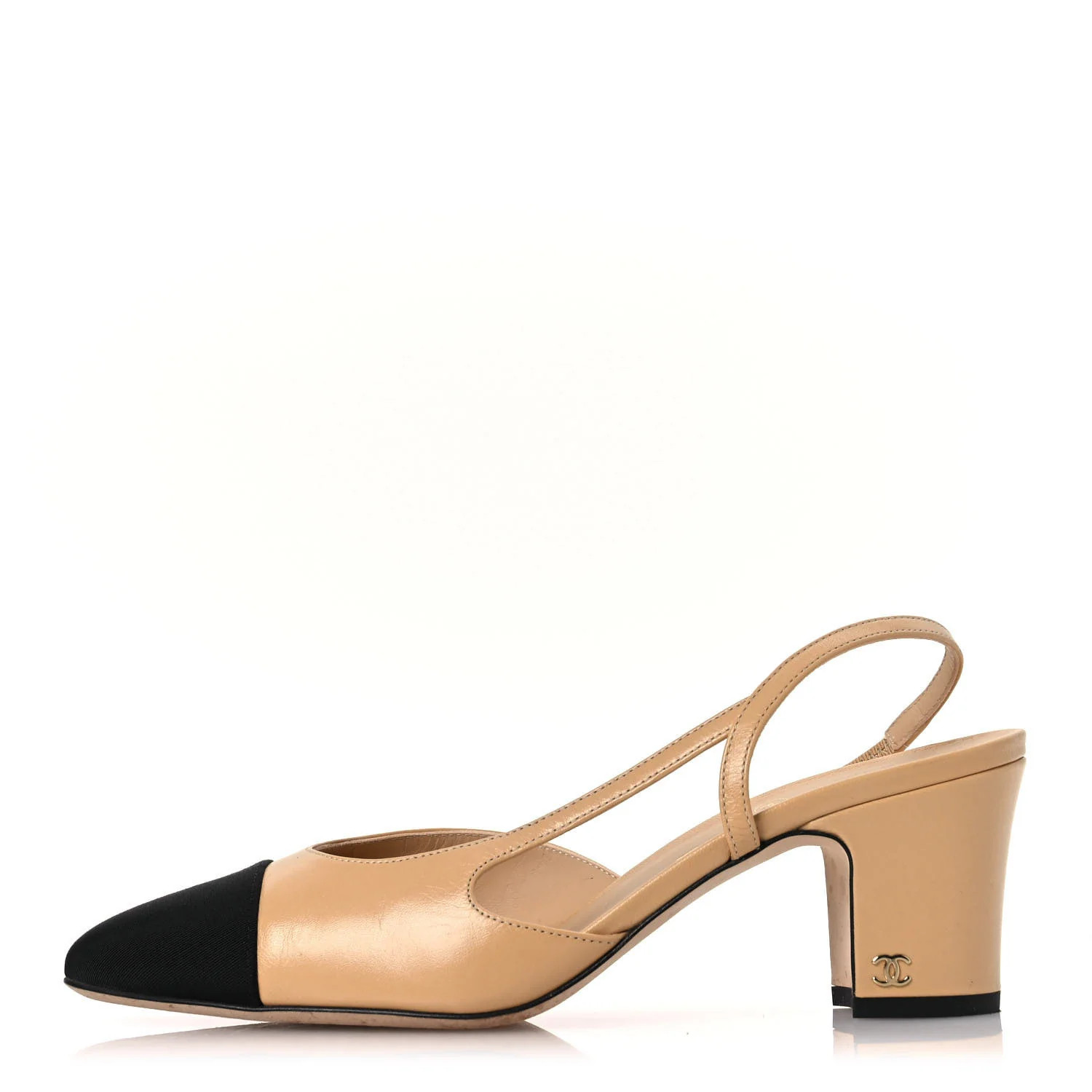 Goatskin Grosgrain Cap Toe CC Slingback Pumps 40 Beige Black | FASHIONPHILE (US)