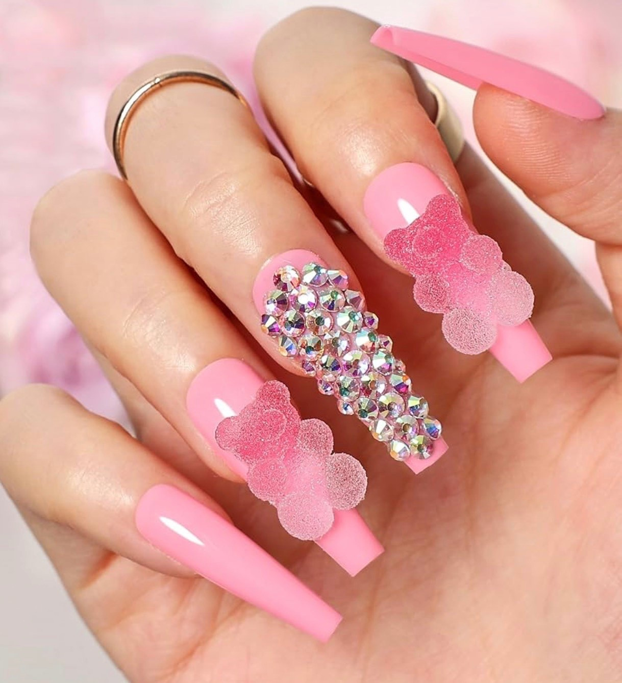 Pink statement press on nails with rhinestones and 3D details.
Fun, bold, and impossible to ignore.
Perfect for college girls, girls night, or moms who still love a little sparkle. #nails #3dnails #pinknails #gelnails

#LTKselfcare #LTKBeauty #LTKValentine