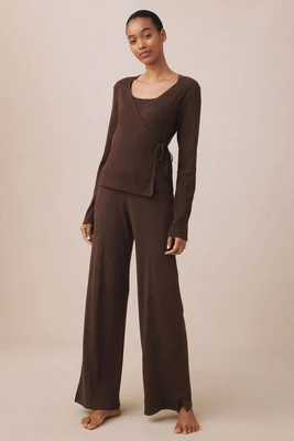 Pima Rib Wrap Three-Piece Pants Set in Cocoa Heather | Lake Pajamas