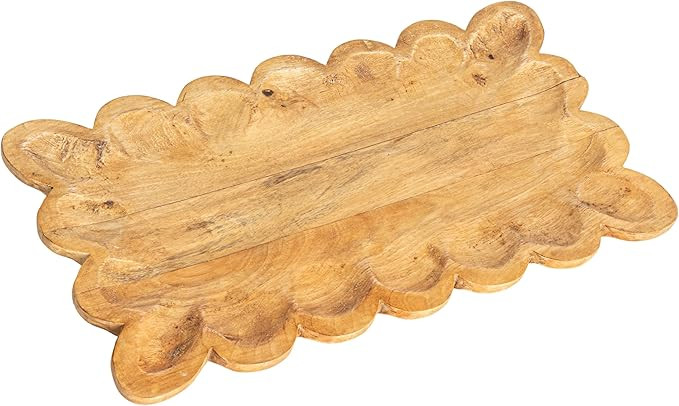 Creative Co-Op Scalloped Mango Wood Tray, Natural | Amazon (US)