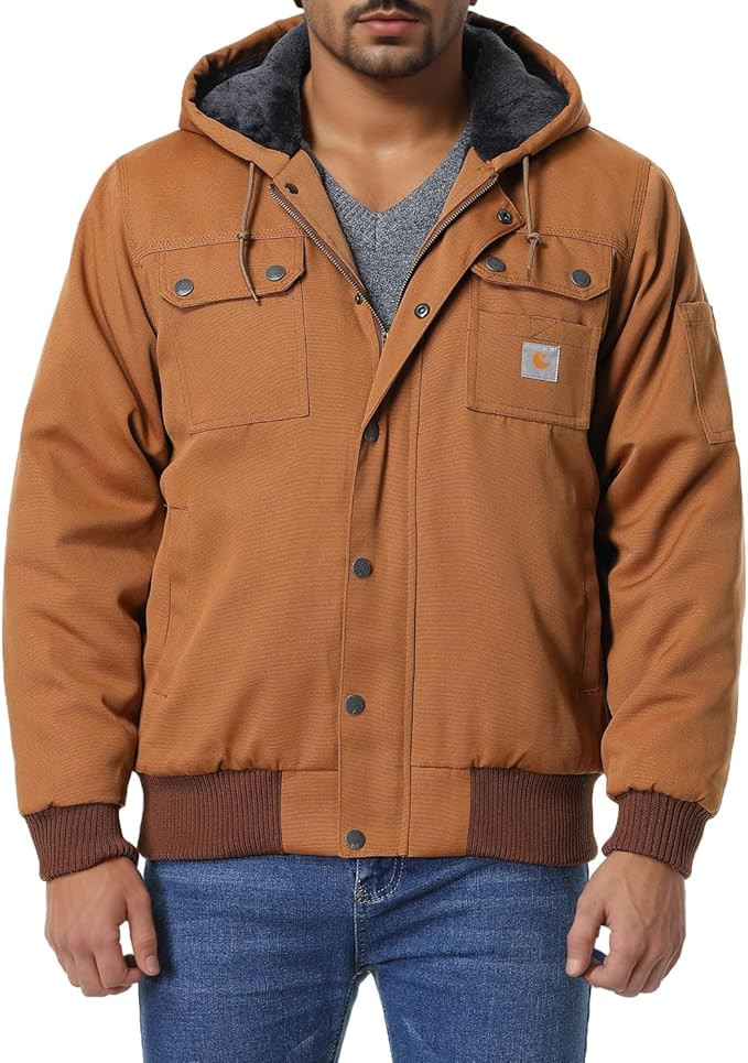 Men's Fit Relaxed Work Coat Fleece Lined Waterproof Workwear Winter Hooded Jacket with Multiple P... | Amazon (US)