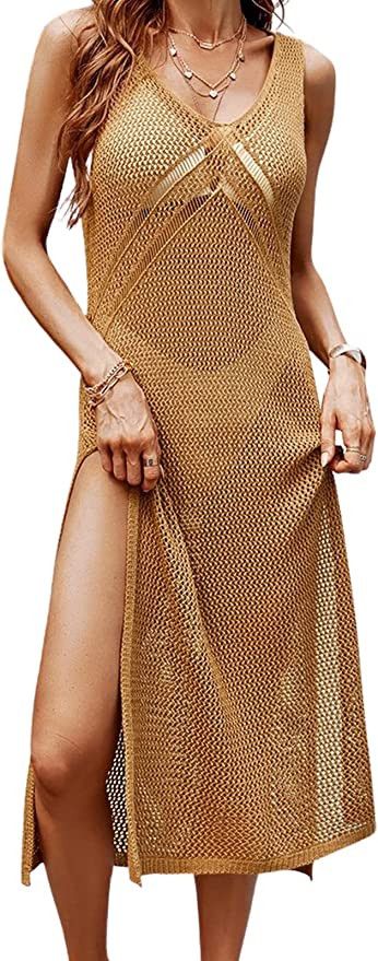 CUPSHE Women's Solid Color Hollow Out Sleeveless V Neck Cover Up | Amazon (US)