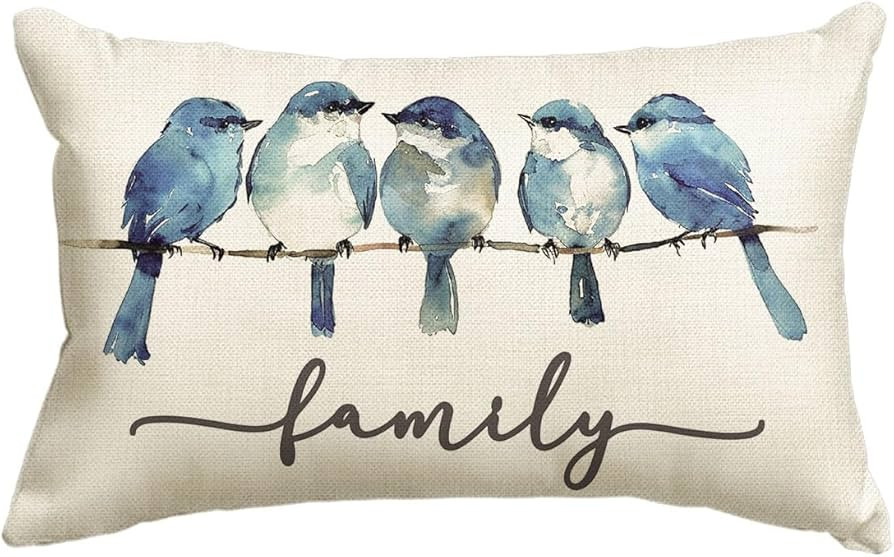 AVOIN colorlife Home Sweet Home Bluebird Family Watercolor Throw Pillow Cover, 12 x 20 Inch Chris... | Amazon (US)