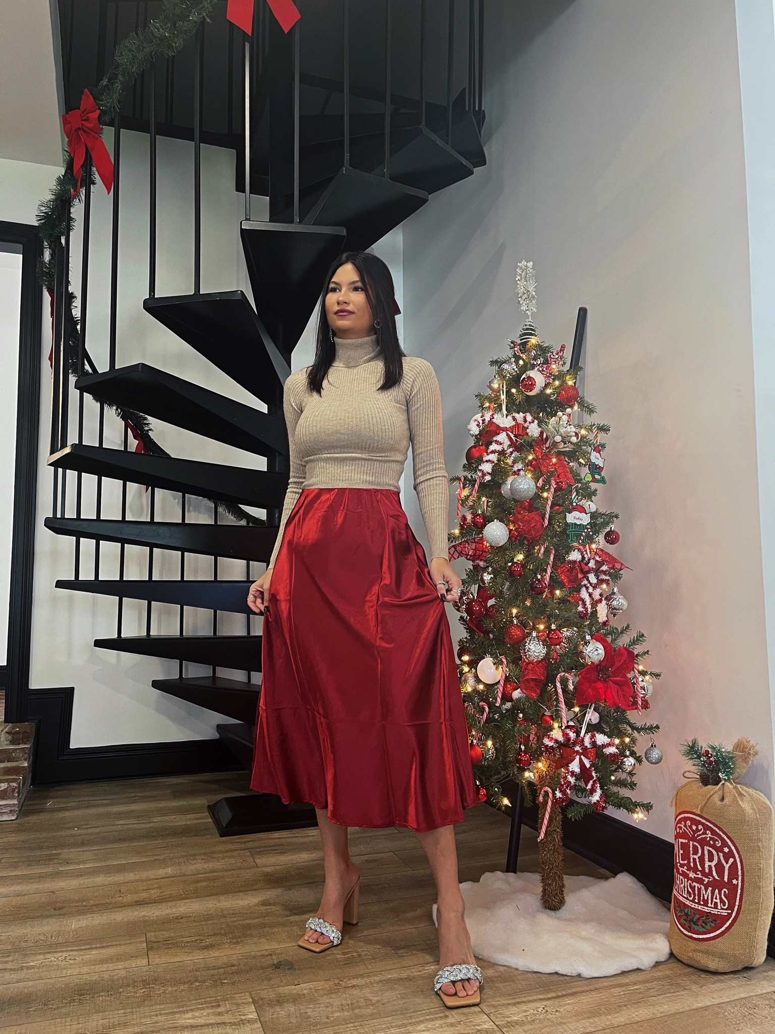 Beautiful red/burgundy satin midi skirt! Tts wearing size small! LORI20

#LTKHoliday #LTKSeasonal #LTKstyletip