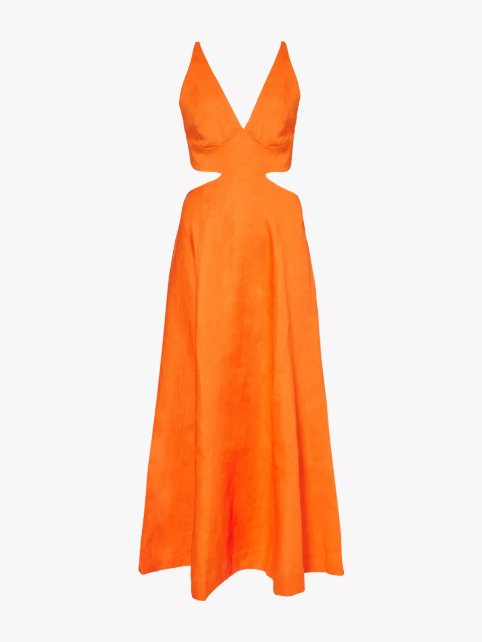 Samara cut-out V-neck linen midi dress | Selfridges