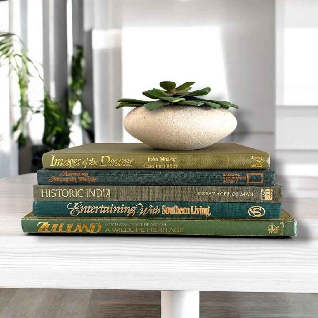 Green Coffee Table Books, Large Green and Gold Book Stack, Green Interior Decorator Books, Aesthe... | Etsy (US)
