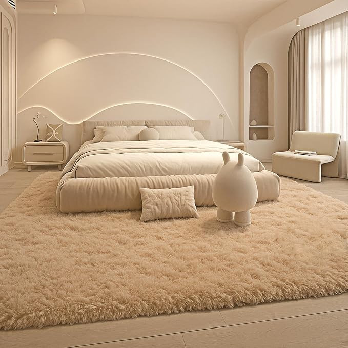 8x10 Area Rugs Living Room, Beige Large Plush Fluffy Bedroom Carpet, Non-Slip Upgraded Indoor Thi... | Amazon (US)