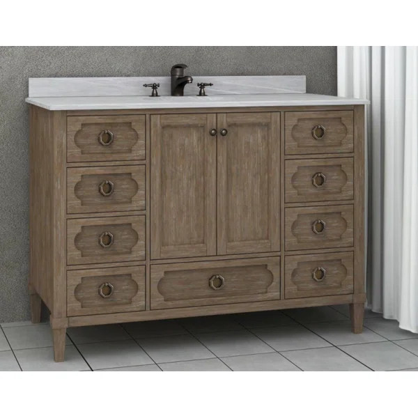 Asellus 48"W x 22"D Bath Vanity in Reclaimed Gray with White Marble Top and White Basin | Wayfair North America
