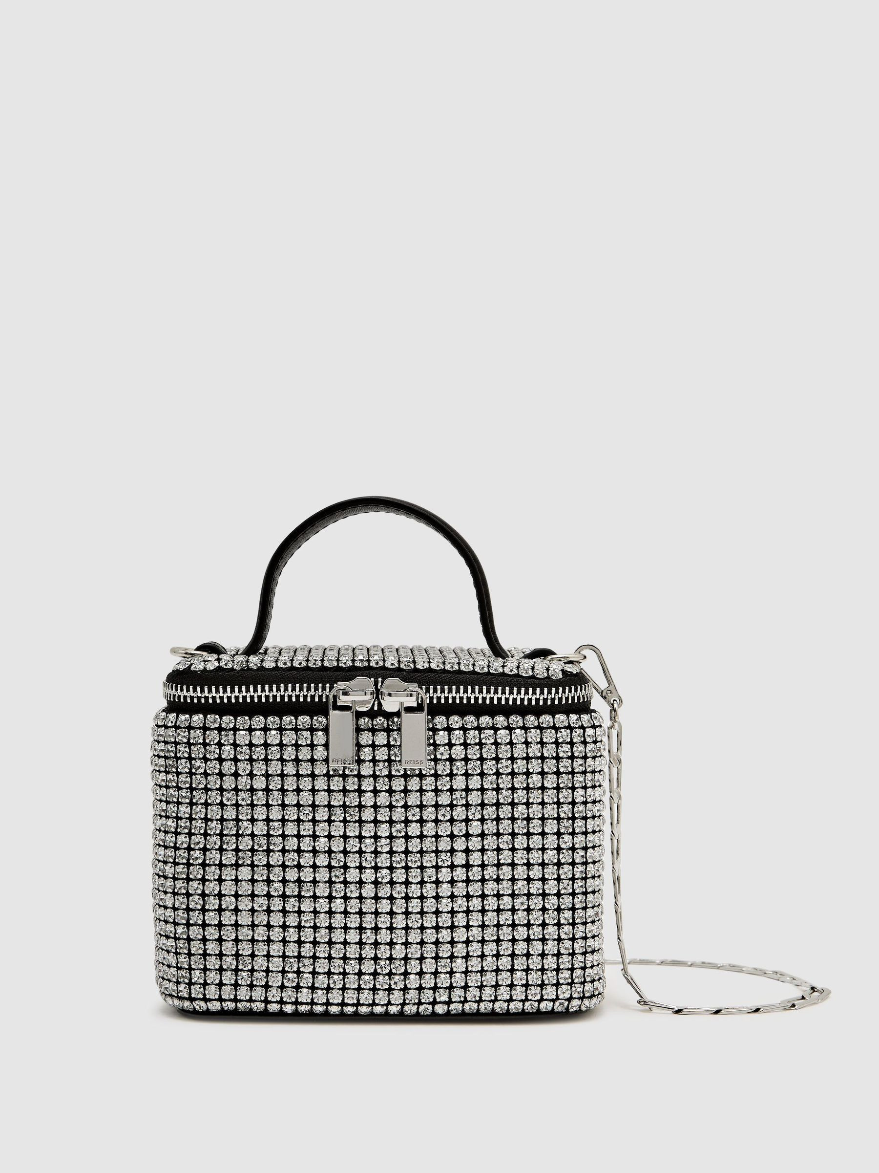Reiss Mini Crystal Vanity Crossbody Bag in Silver - REISS | Reiss UK