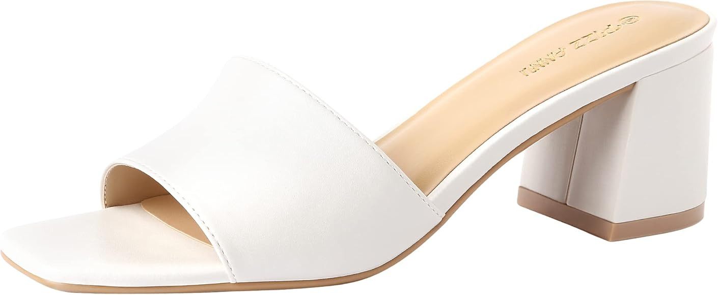 PIZZ ANNU Women's Square Open Toe Heels Sandals Low Block Chunky Heeled Sandal Slip on Mules Comf... | Amazon (US)