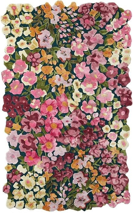 Handmade Multicoloured Irregular Floral Area Rug Unique Flower Design Carpet Blended Wool Stateme... | Amazon (US)